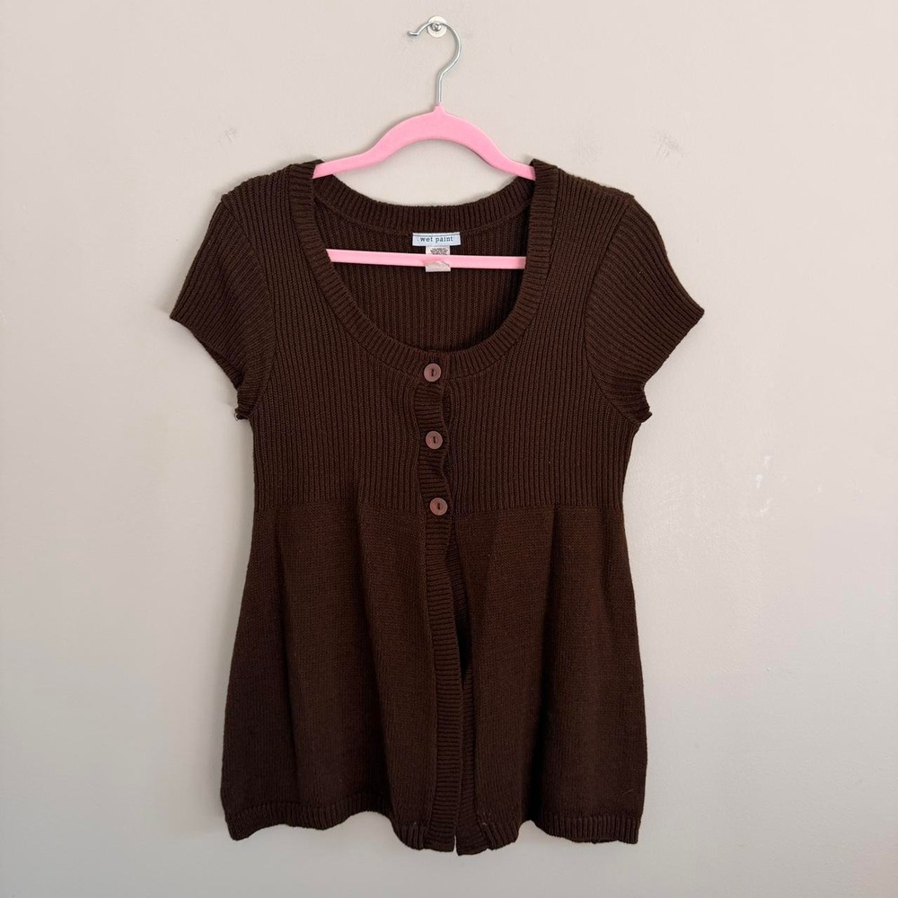 Y2K BROWN WET PAINT BABYDOLL SWEATER TOP